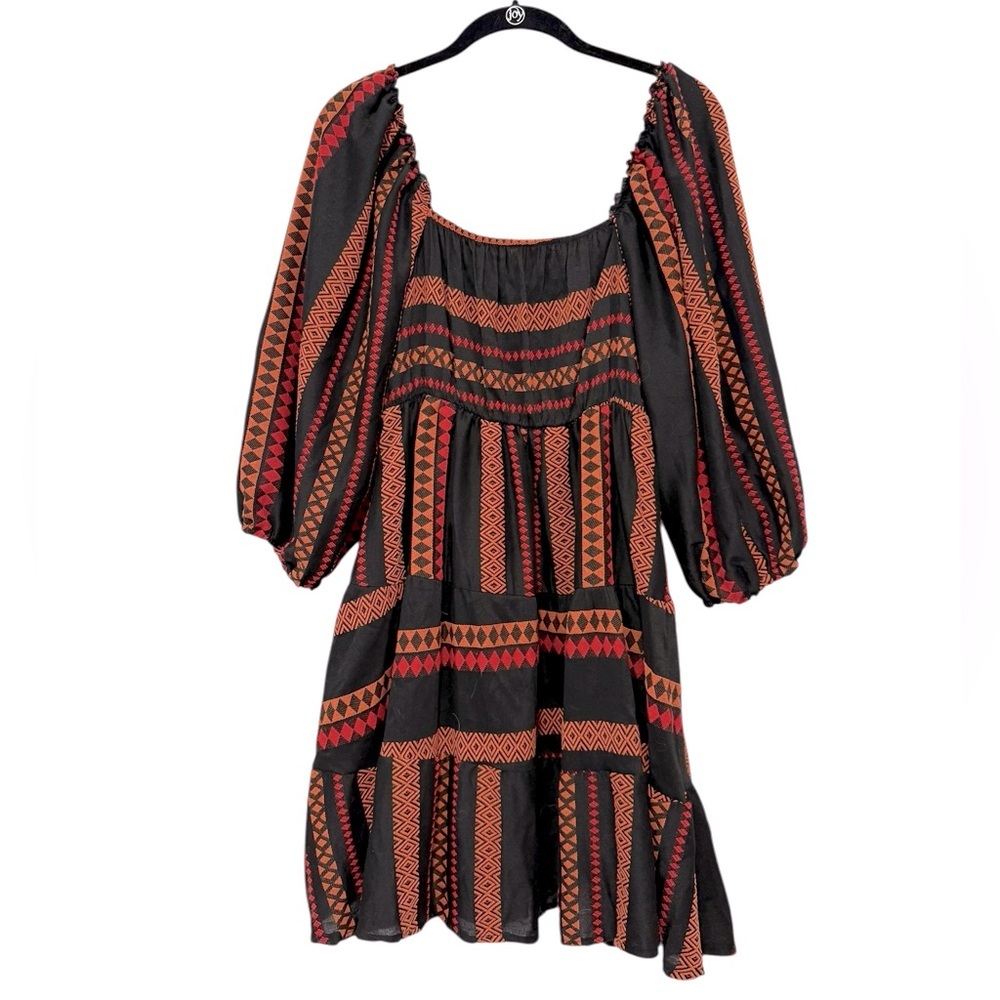 Sofia Cabo Mini Dress Long Sleeves Jacquard Woven Fabric Smocked Fall One Size - Picture 8 of 9